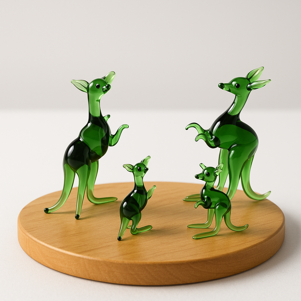 Verdant Voyagers | Green Glass Kangaroo Family