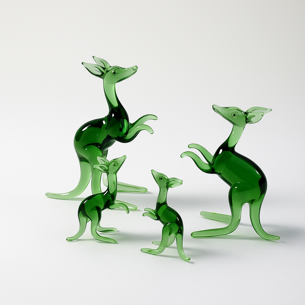 Verdant Voyagers | Green Glass Kangaroo Family