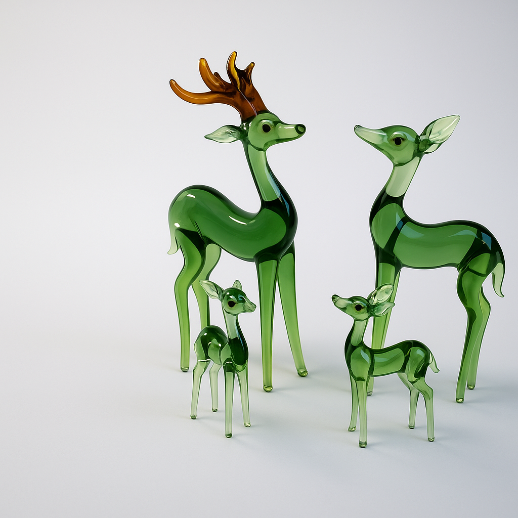 Forest Echo | Green Glass Deer Family