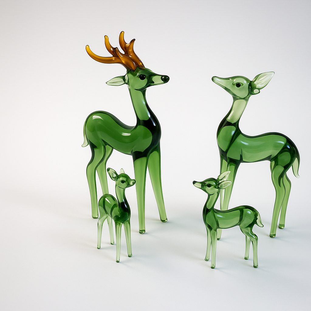 Forest Echo | Green Glass Deer Family