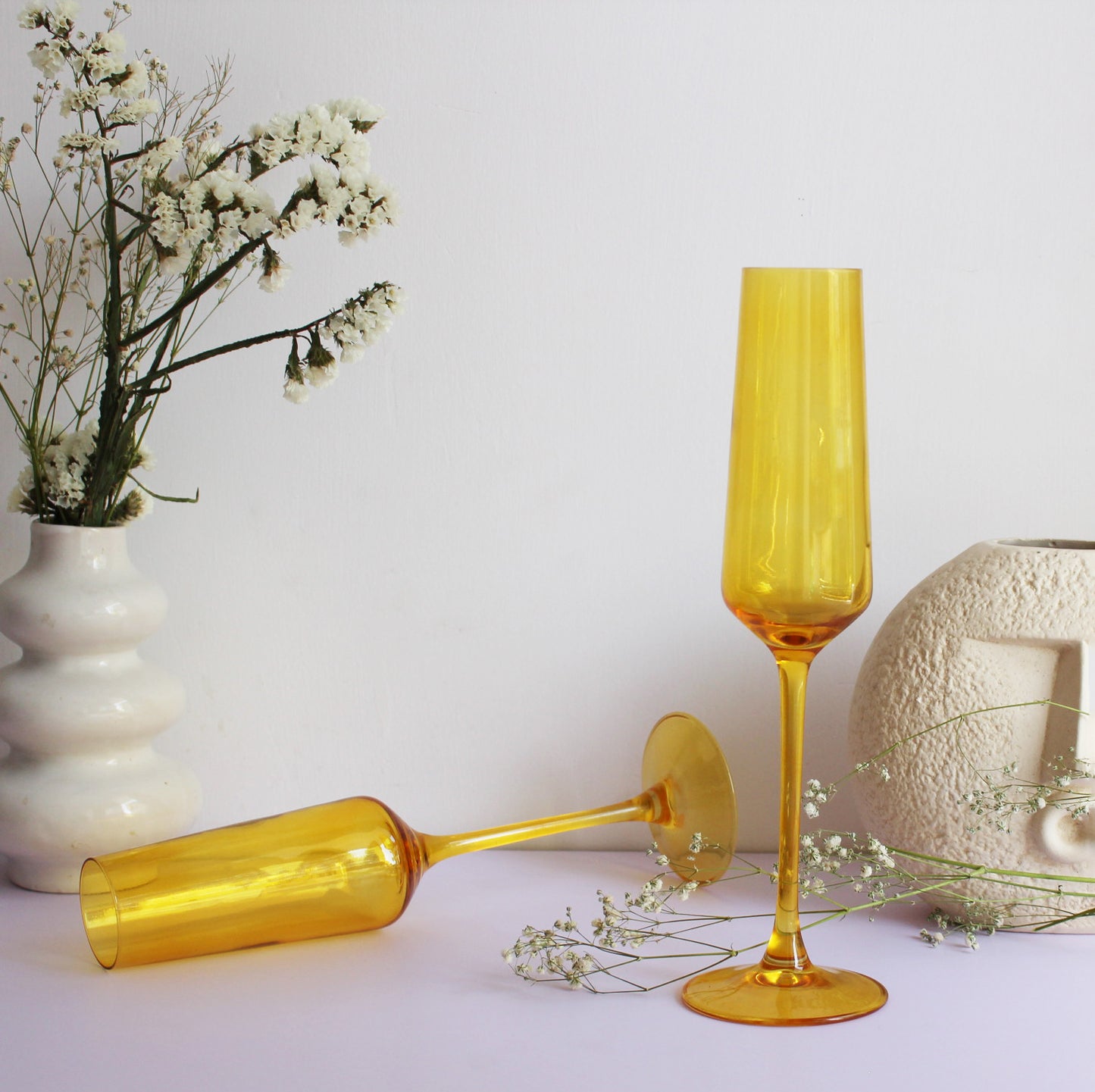 Golden Yellow Flute Glass | Set of 2