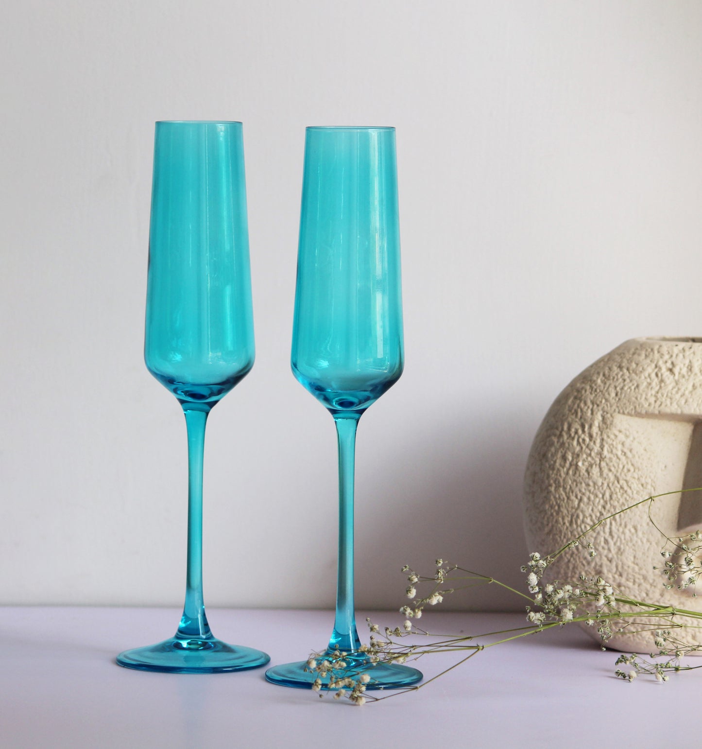 Clear Blue Flute Glass | Set of 2