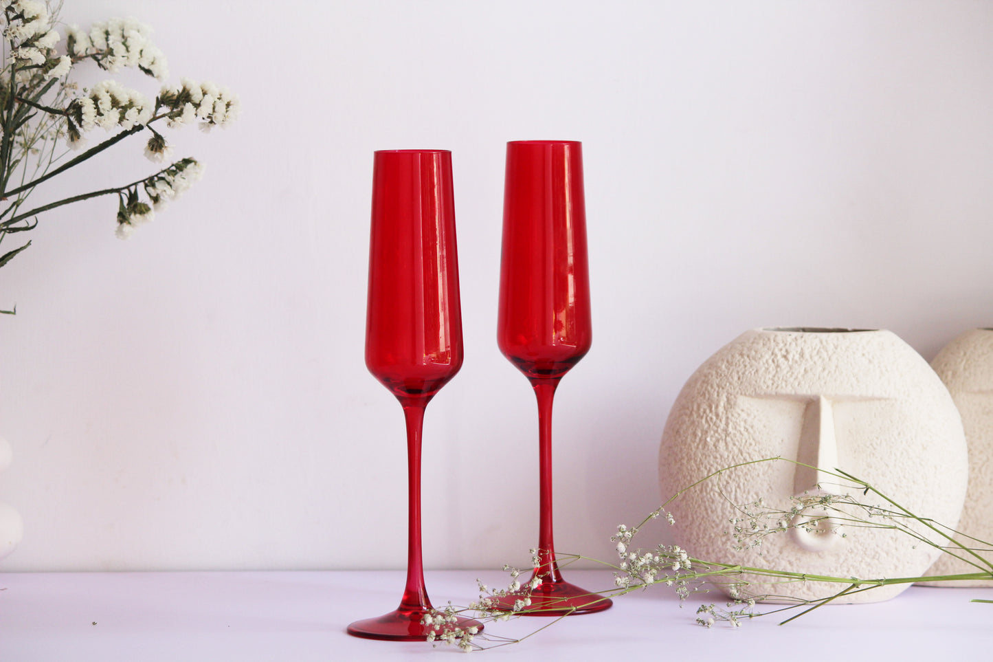 Ruby Red Flute Glass | Set of 2