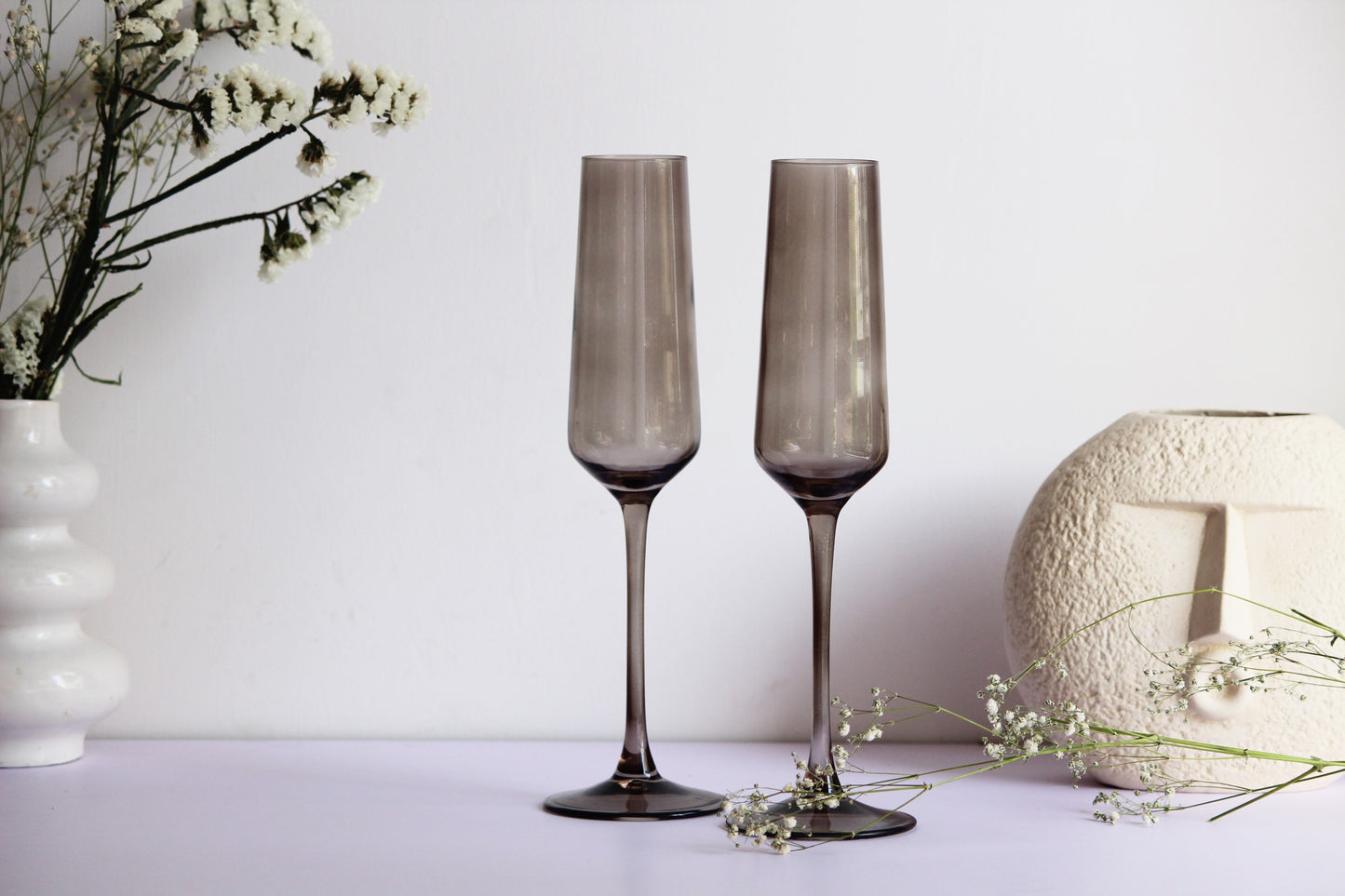 Smoke Grey Flute Glass | Set of 2
