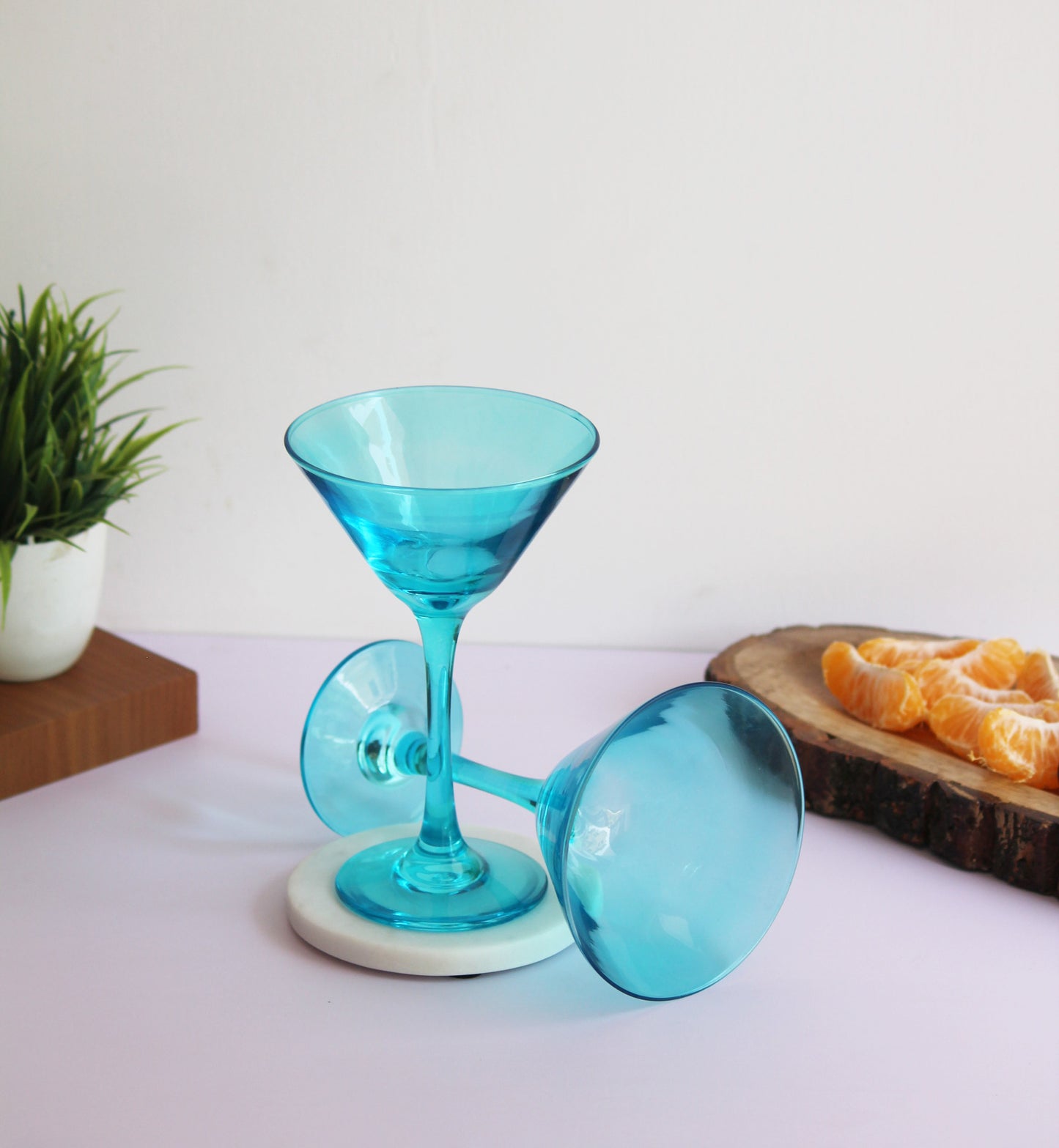 Clear Blue Martini Glass | Set of 2