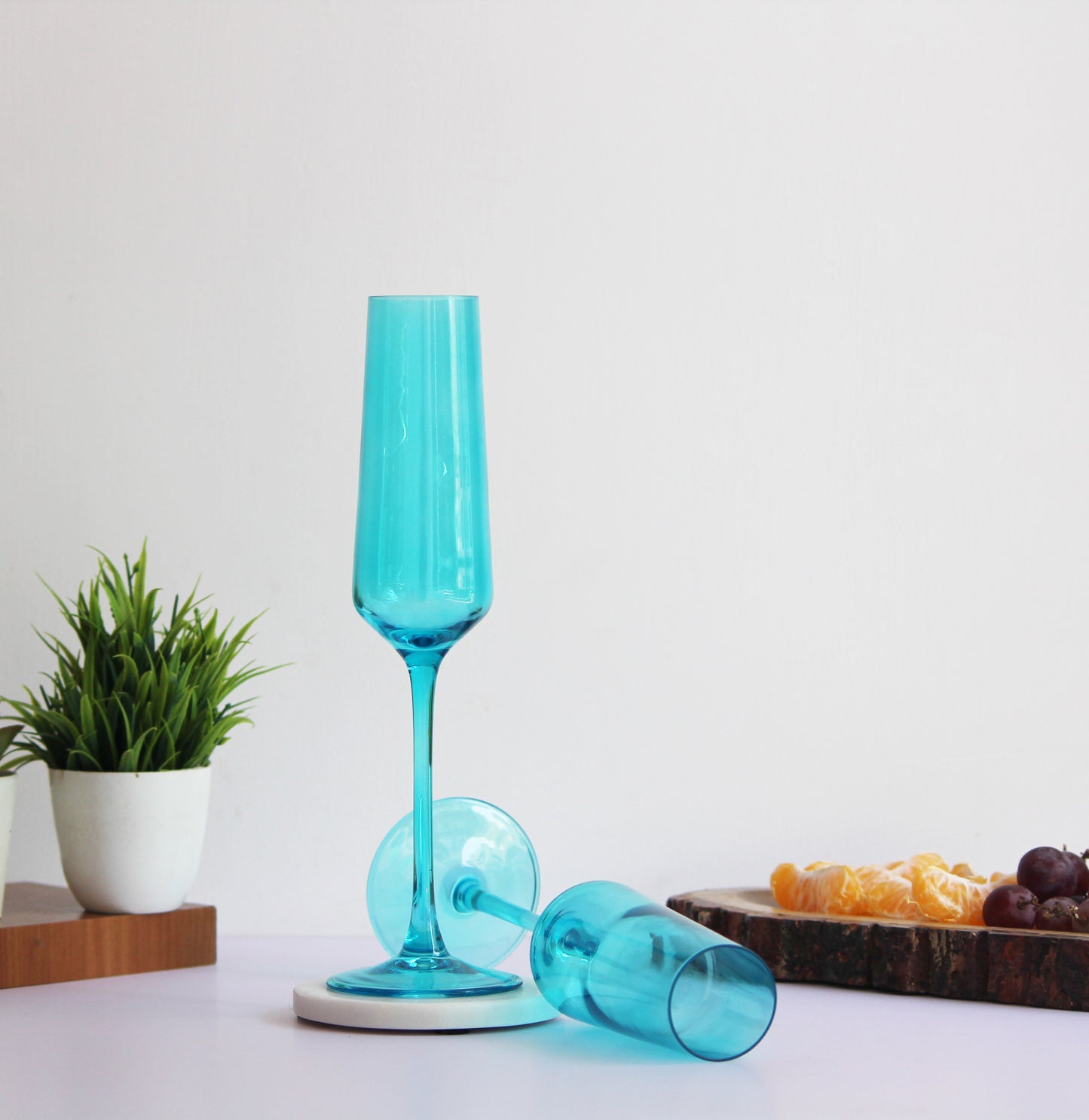 Clear Blue Flute Glass | Set of 2